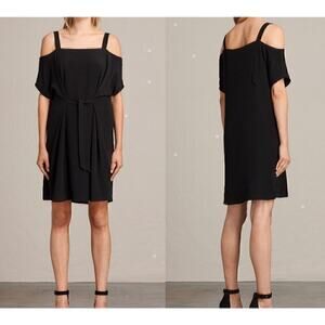 All Saints Rae Open Cold Shoulder Tie Waist Dress Casual Women's Black SZ Large